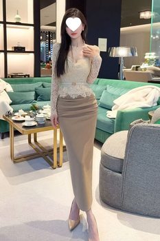 French-Style Sexy Lace Slim-Fit Set for Women 2025 Pure Desire Base Shirt Slimming Bodycon Skirt Two-Piece Set