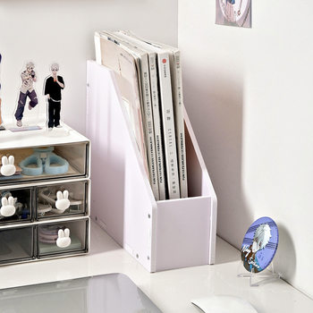 White Bookend Storage Rack Ins Style Bookshelf Dormitory Desktop Bookend Vertical File Box File Box Organization