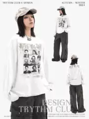 TRYTHMCLUB Letter Jacquard Wanted Printed Long Sleeve T-Shirt Men's and Women's Phone Number New Flower Grey Sweatshirt