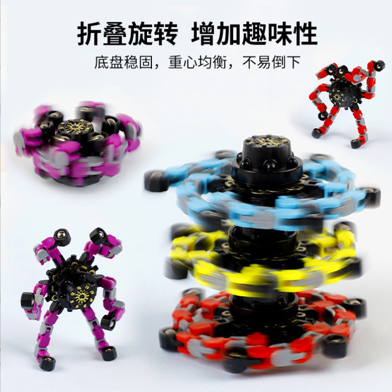 Tiktok Fidget Toy Mechanical Cross-Border Stress Relief Children's Mechanical Transforming Gyro Glowing Finger Spiral Fidget Chain Toy