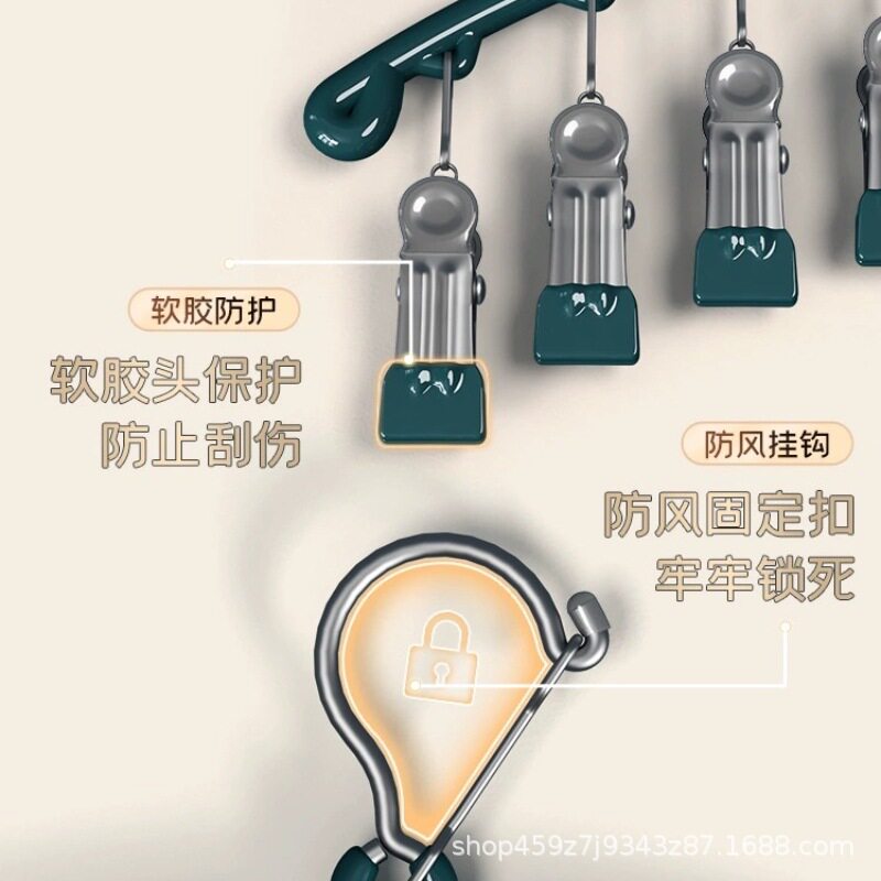 Sock Drying Rack with Multiple Clips, Windproof Sock Clips, Stainless Steel Clothespins, Non-Marking, Non-Slip, Multi-Functional