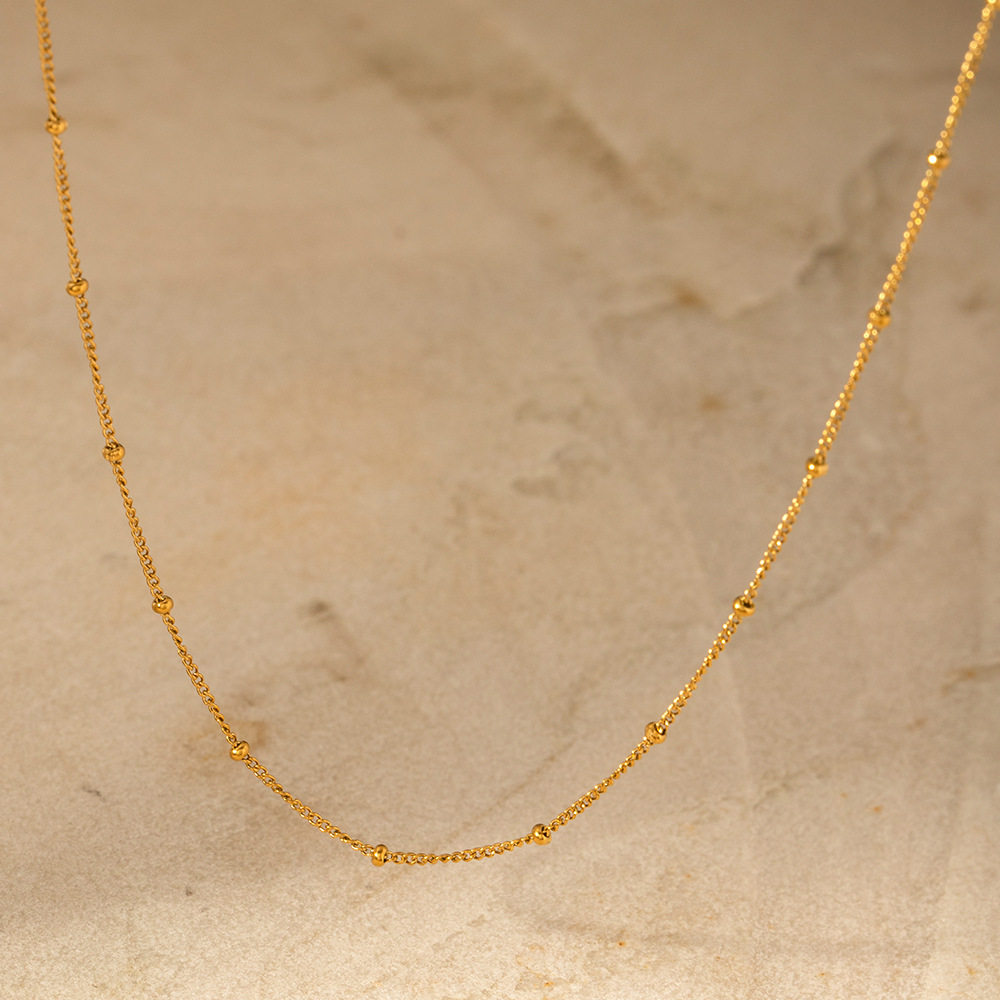 European and American INS Rust-free Waterproof Stainless Steel Fine Bead Chain Necklace Women's Minimalist Fashion Stacked Collar Necklace Jewelry