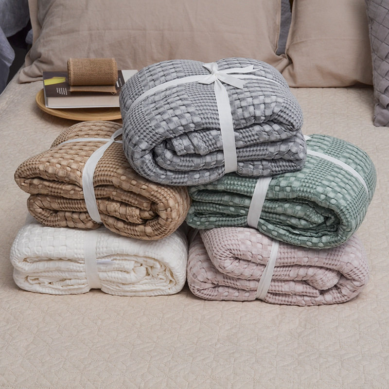 Sofa Towel Air Conditioning Blanket 50 Bamboo Fiber 50 Cotton Pure Color Export Custom American Summer Throw Blanket Waffle Blanket