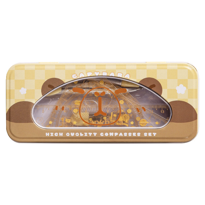 Kapibala Ruler suit Primary School Student Compasses Seven-Piece Set Ruler 15cm Cartoon Stationery Ruler Transparent protractor