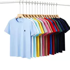 Summer new men's round neck embroidered small horse logo solid color cotton plus size loose short-sleeved T-shirt Foreign Trade men's half-sleeved shirt