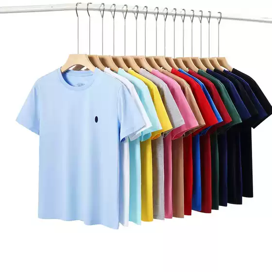 Summer new men's round neck embroidered small horse logo solid color cotton plus size loose short-sleeved T-shirt Foreign Trade men's half-sleeved shirt