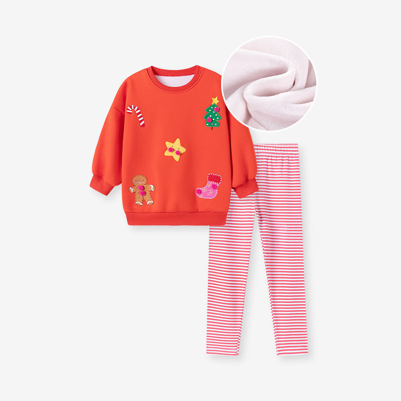 Source Factory Autumn Girls' Set, Kids' 2-piece Outfit, Cartoon Striped Kids' Set