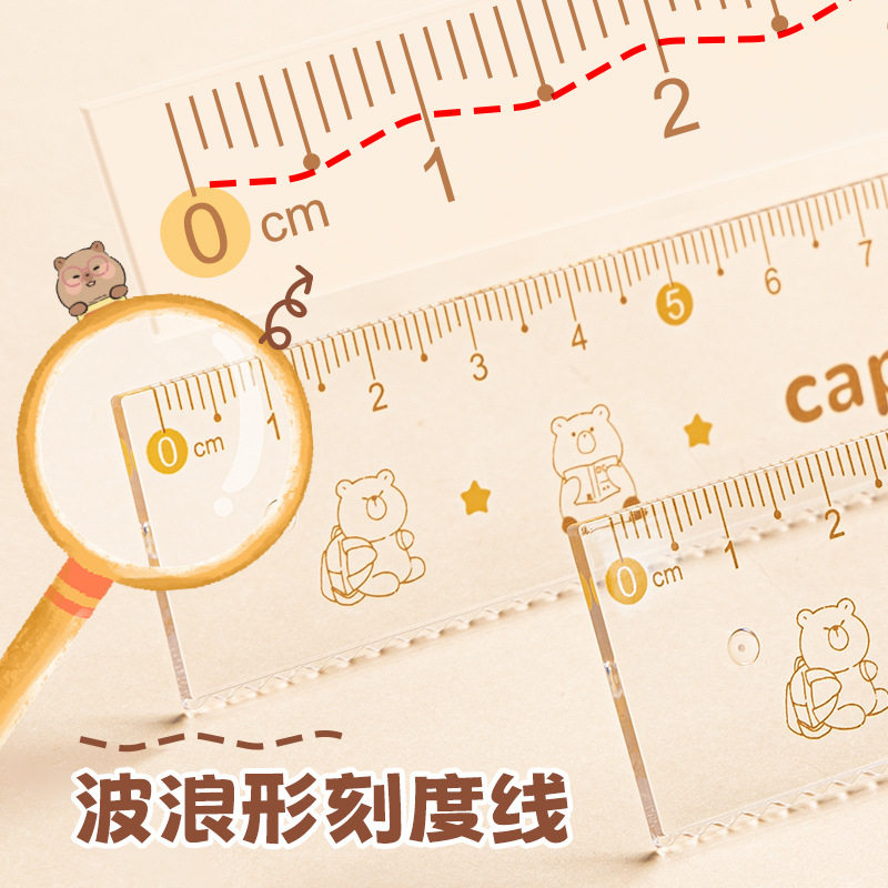 Kapibala Ruler suit Primary School Student Compasses Seven-Piece Set Ruler 15cm Cartoon Stationery Ruler Transparent protractor