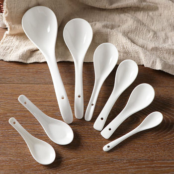 [Factory Direct Sales] Pure White Ceramic Three-Curved Spoon, Small Spoon, Non-Hole Spoon, Ladle, Ladle Hotel