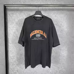 Correct Version of High Quality B's 25Ss Classic Bb Scissors with Logo, Washed, Distressed, Cut, Short Sleeves, Same Style for Men and Women
