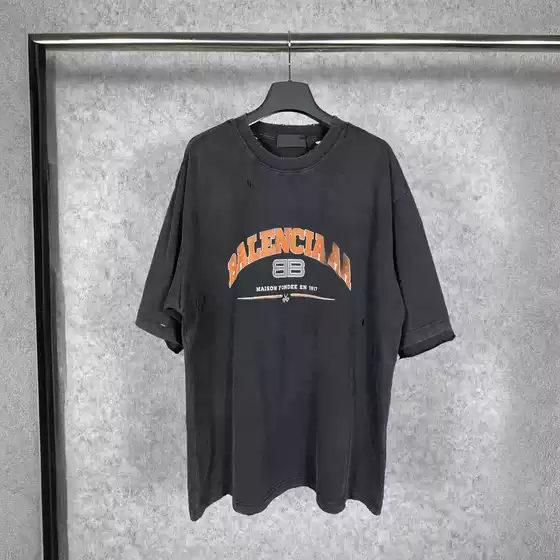 Correct Version of High Quality B's 25Ss Classic Bb Scissors with Logo, Washed, Distressed, Cut, Short Sleeves, Same Style for Men and Women