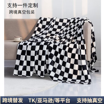 Cross-Border Pod Digital Printing Checkerboard Flannel Blanket Fleece-Lined Thickeneded Blanket Sofa Blanket Nap Blanket