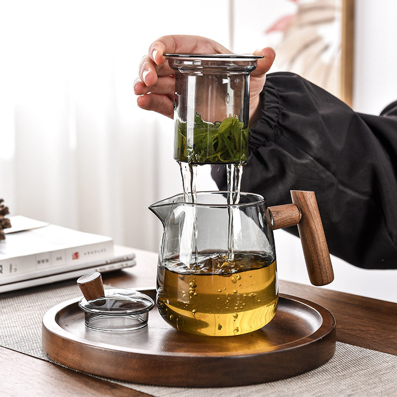 Japanese Style Smoke Pot Set Glass Teapot Electric Ceramic Stove Tea Maker High Temperature Resistance Filter Pot Wooden Handle Side Handle Pot