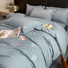 Light luxury embroidery brushed four-piece set solid color thickened quilt cover European bed sheet high-grade bedding four seasons Universal