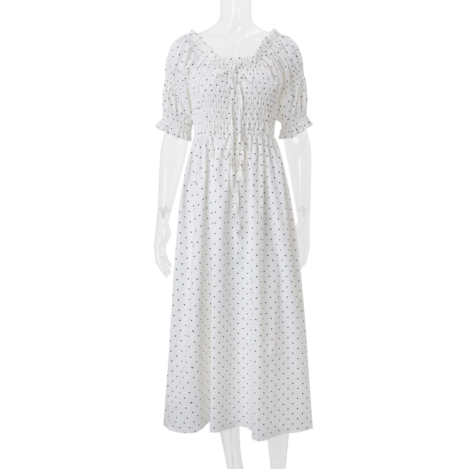 Womens Vintage Polka Dot Long Dress Elegant Fit Puff Sleeves French Style Summer Occasion Wholesale Available
