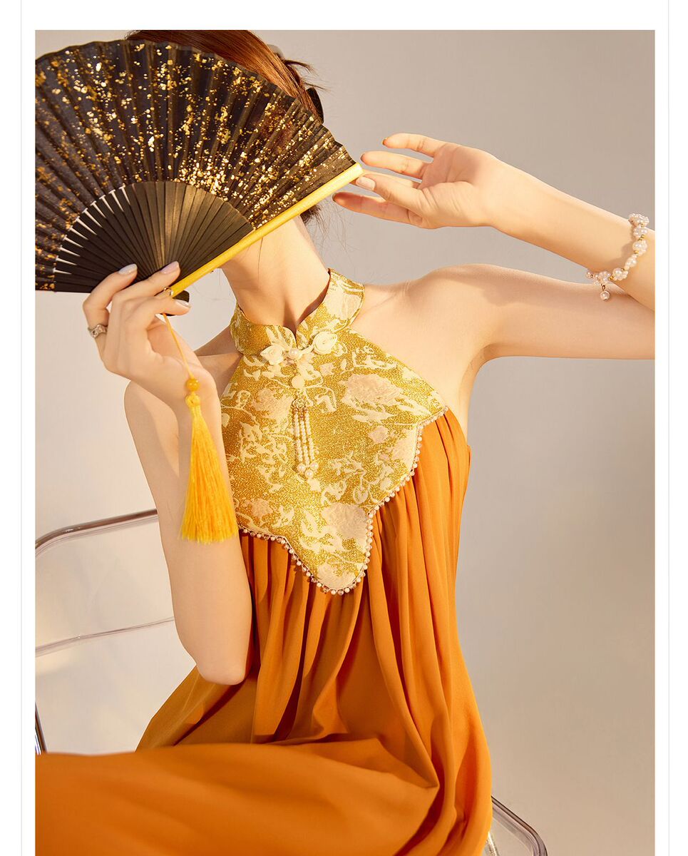 Đầm dài cổ đứng thêu họa tiết thanh lịch cho nữ — Màu mơ mây (cấp ngay trong ngày), Màu mơ mây (giao hàng trong 7 ngày), Terracotta Orange (Giao hàng trong 7 ngày)