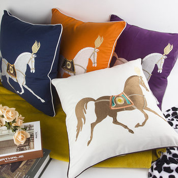 New Chinese style American Embroidery Horse living room sofa car pillowcase cushion cover model room decoration office bedside