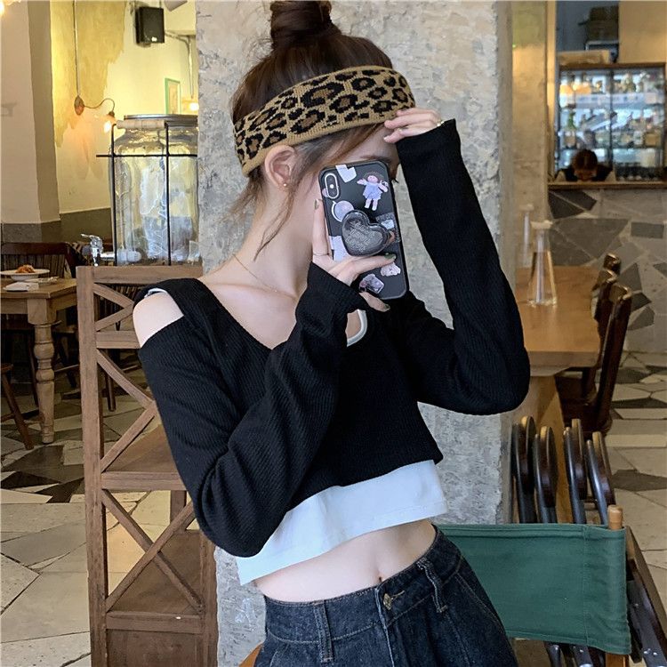 Womens Long Sleeve Crop T Shirt Slim Fit Early Autumn Casual Wear