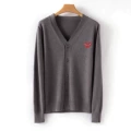 Dark gray v-neck red heart