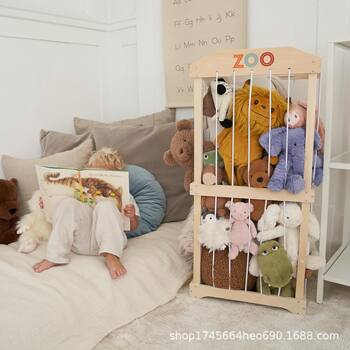 Wooden Toy Box Stuffed Toy Stuffer Organizer Living Room Corner Solid Wood Storage Bin Display Rack