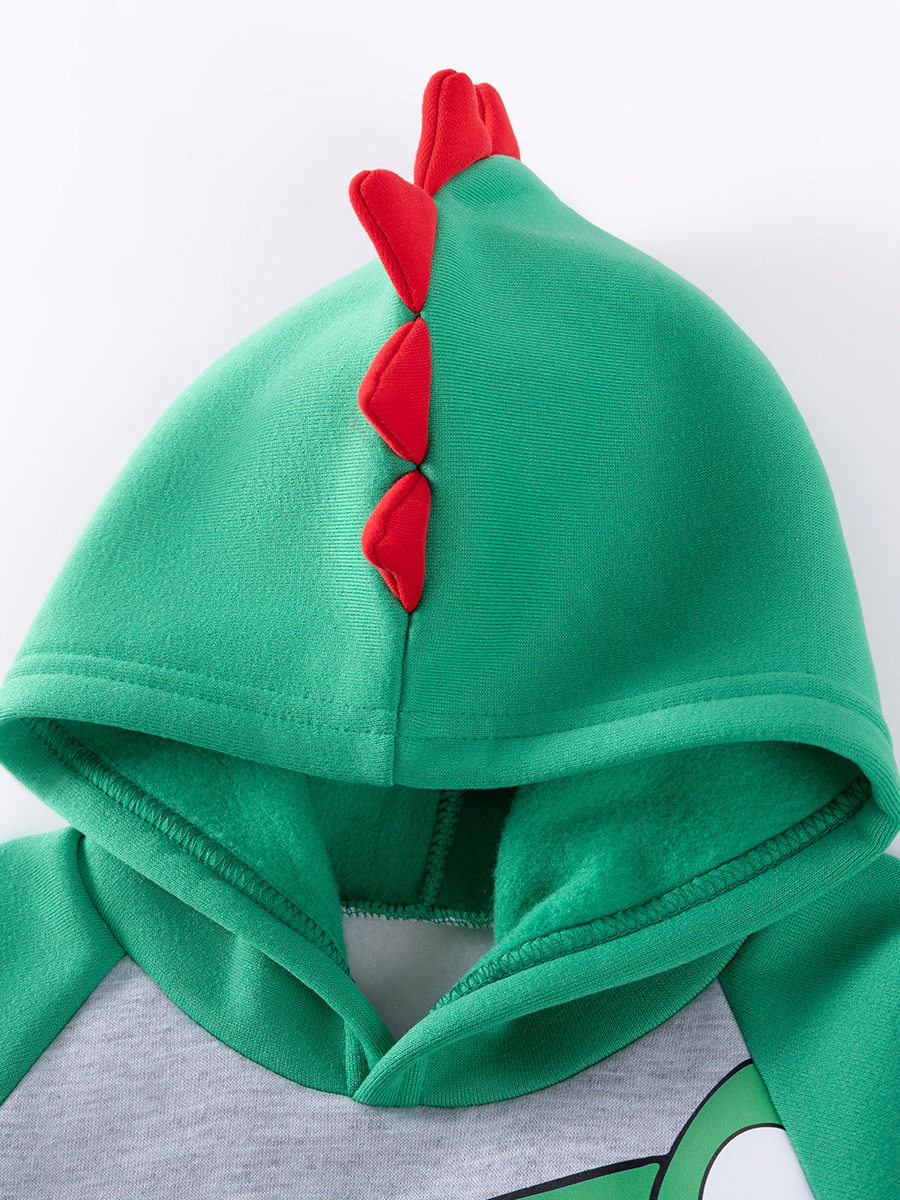 Boys' Cartoon Dinosaur Set, Autumn Fleece-Lined Two-Piece Outfit