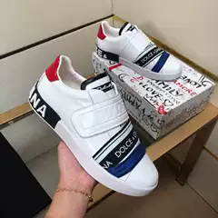 D Men's Genuine Leather Casual Sneakers in White - Versatile Slip-On with Hook-and-Loop Closure for Cross-Border E-commerce Supply