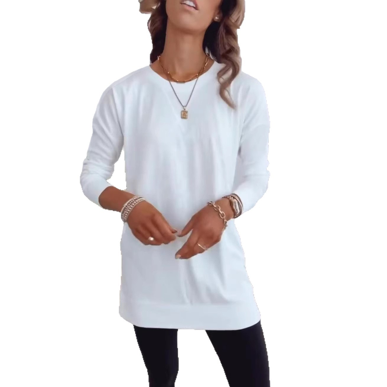 Casual Womens Long Sleeve T Shirt Solid Color Round Neck Versatile Style Summer Wear Wholesale Available