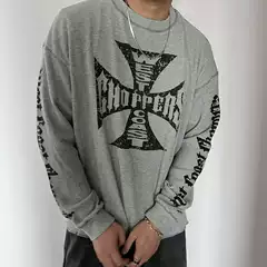 Vintage Retro High Street Loose Versatile Cross Sanskrit Gray Waffle Long-Sleeve T-Shirt Base Shirt for Men