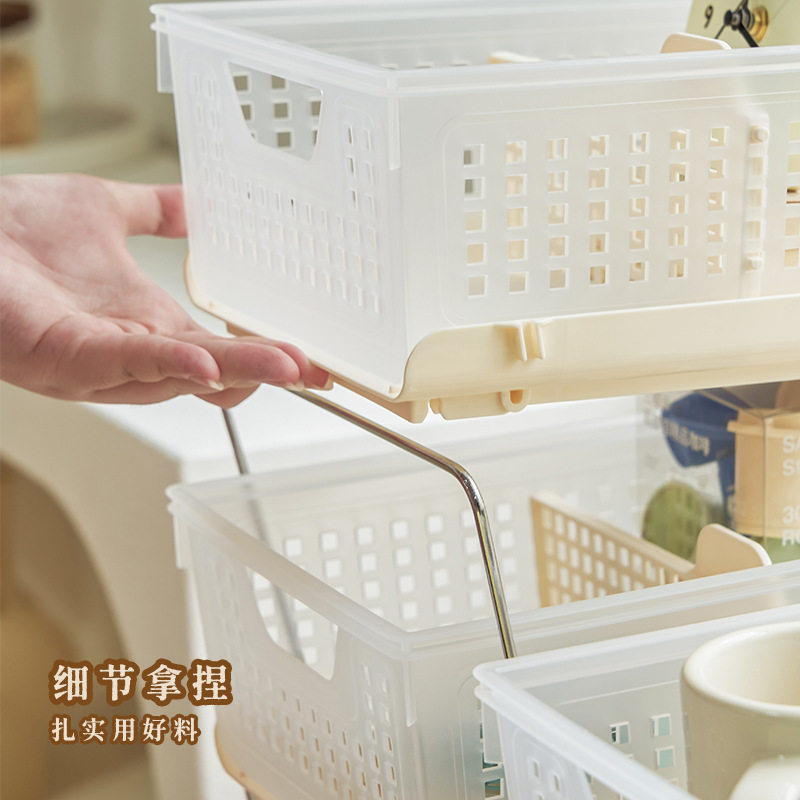 Dropshipping Pull-Out Stackable Hollow Storage Basket for Desk Dormitory Desktop Partition Makeup Storage Miscellaneous Storage Box