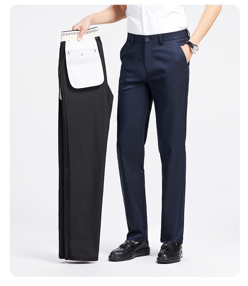 Quần dài nam ống đứng cạp vừa co giãn không nhăn phong cách công sở — Màu đen, Xanh navy, Kaki