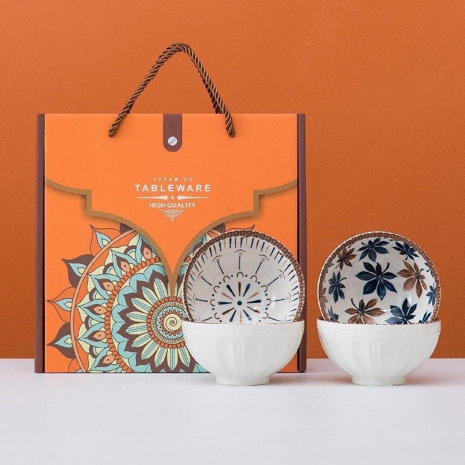 Gathering pottery bohemian woven rattan series company opening activities hand gift wholesale group purchase ceramic tableware