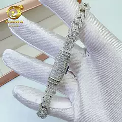 European and American Cross-Border 925 Silver Inlaid Moissanite 8mm Double Row Diamond Cuban Chain Necklace Classy Quality Hip-Hop Jewelry