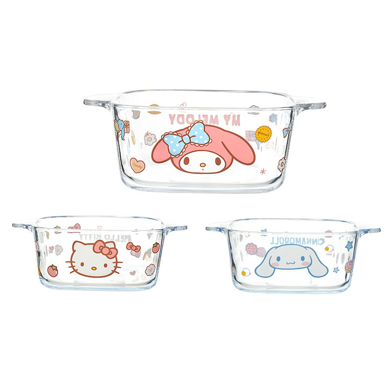 Sanrio Double-Eared Glass Bowl Household High Temperature Resistant Tableware Cartoon Cute Ramen Rice Bowl Dessert Salad Yogurt Bowl