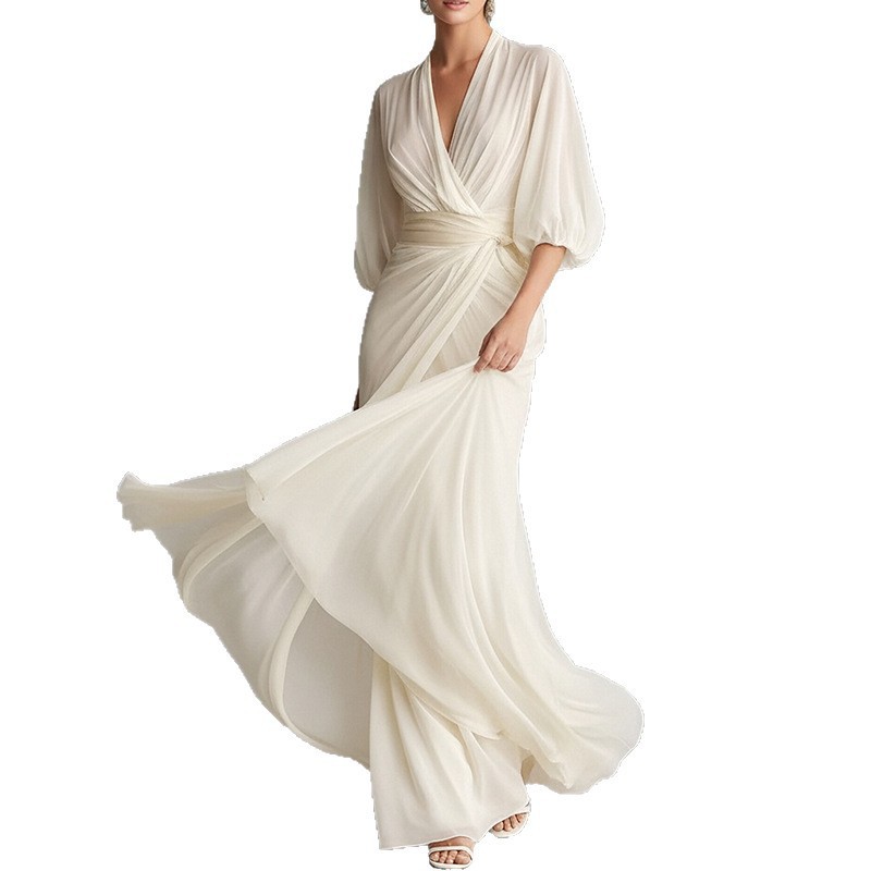 Elegant Womens Spring Dress Solid Color Loose Fit Flared Hem Perfect for Casual or Formal Occasions Wholesale