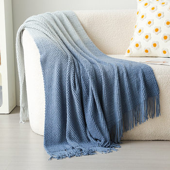 Light Luxury High-end Gradient Sofa Blanket Office Dormitory Nap Air-conditioning Blanket Winter Knitted Shawl Camping Blanket