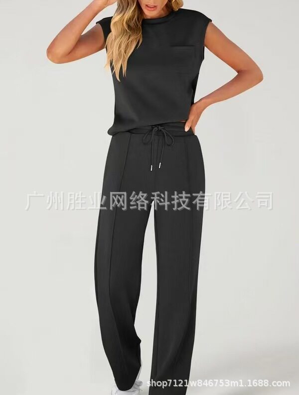 2025欧美跨境外贸秋冬季新款圆领无袖时尚休闲运动套装宽松两件套