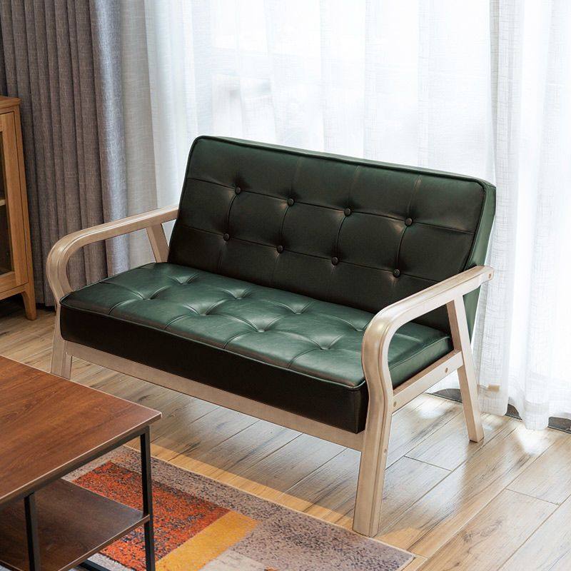 皮艺沙发小户型北欧复古曲木扶手单人双人三人简易客厅网红款