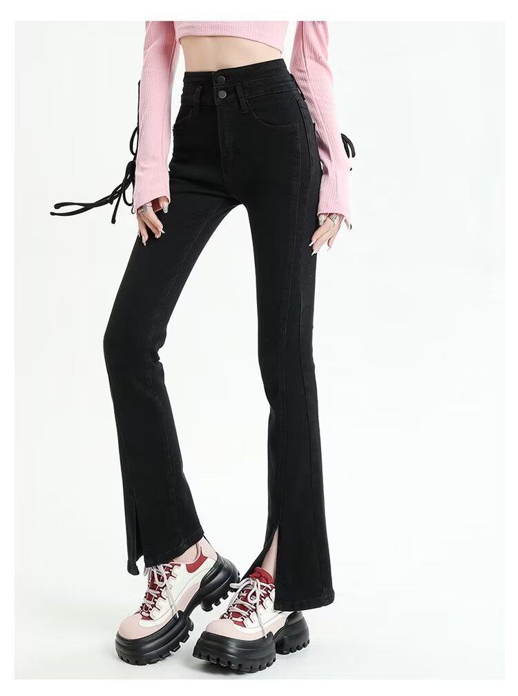 High Waisted Black Flared Jeans for Women Slim Fit Cropped Versatile for Students Spring and Autumn Style Wholesale