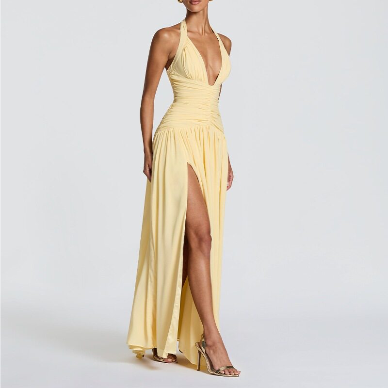 Elegant V Neck Ruched Bodycon Dress Spring Collection Sexy Split Design Perfect for Parties and Events Wholesale