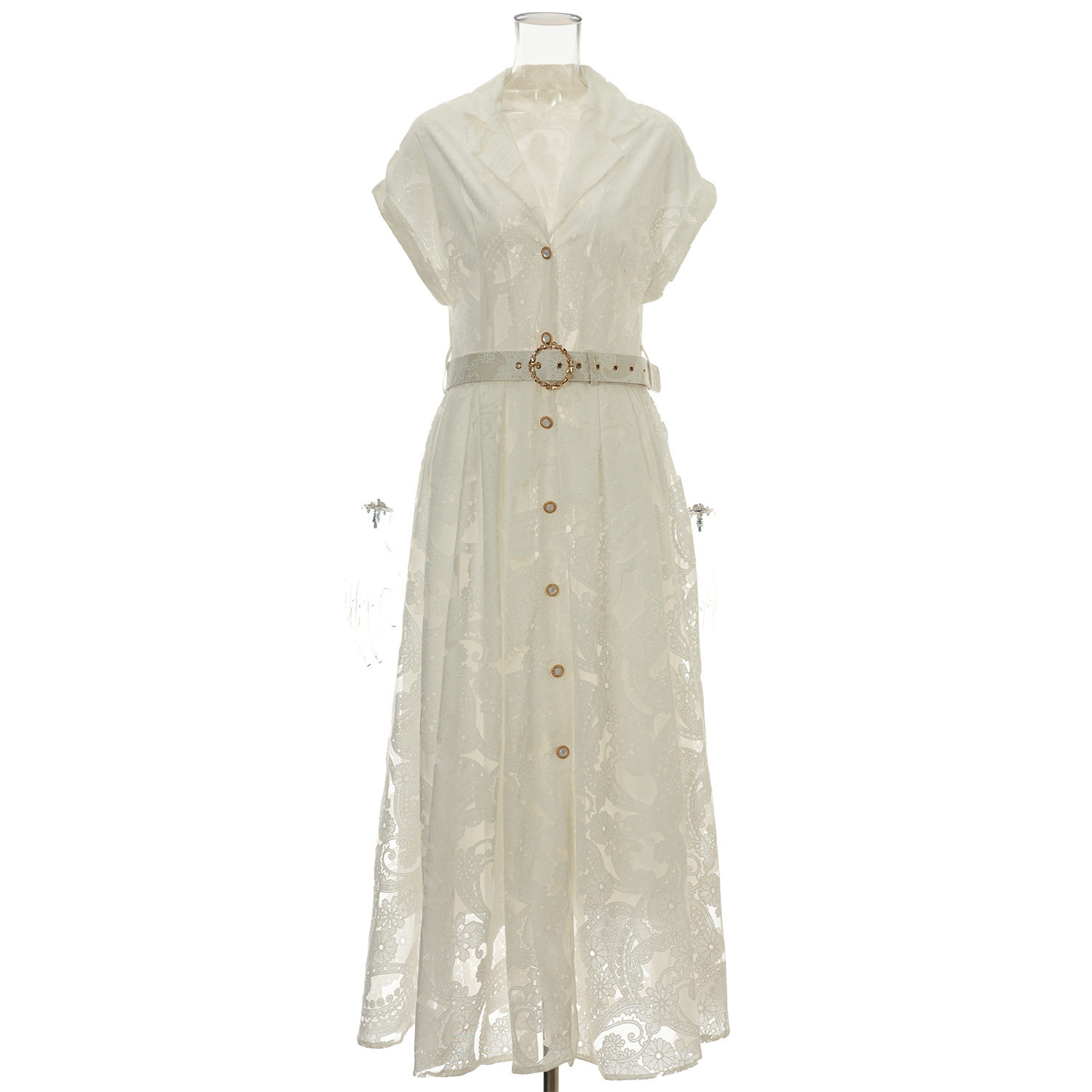 Lace Embroidered Floral Maxi Dress Summer Style Suit Collar Button Closure Waist Defined Elegance Wholesale