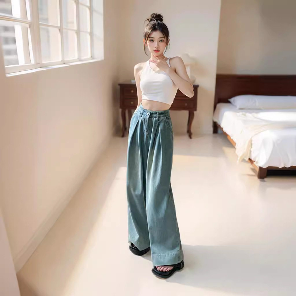 High Waisted Wide Leg Jeans Vintage Style Loose Fit Floor Length Spring Summer Fashion for Women Wholesale Available