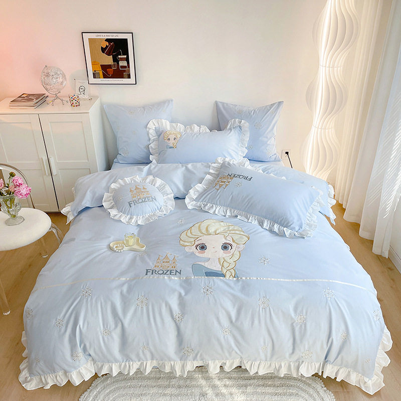 Factory direct sales of Princess Dishnike Aisha cotton washed cotton four-piece Children's cotton bedding 4