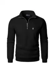 Cross-Border Foreign Trade Trendy Brand Embroidered Pony Half-High Zipper Autumn and Winter Men's New Stand-Up Collar Outer Wear Versatile Velvet Sweatshirt