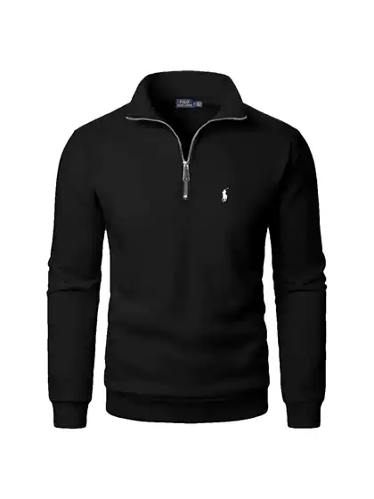 Cross-Border Foreign Trade Trendy Brand Embroidered Pony Half-High Zipper Autumn and Winter Men's New Stand-Up Collar Outer Wear Versatile Velvet Sweatshirt