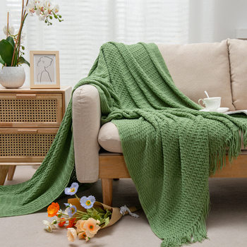 C8 Shell-Patterned Leisure Blanket, Solid Color Knitted Blanket, Leisure Blanket for Guesthouses, Office Throw Blanket, Hotel Bed Blanket