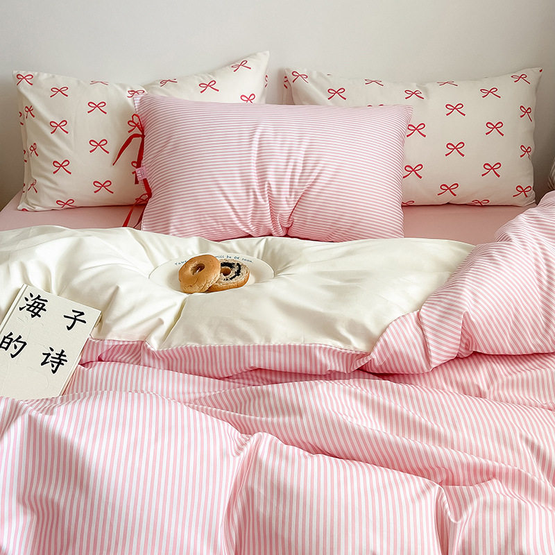 Wholesale ins Korean style simple mix and match striped cotton four-piece set Nordic style cotton strap bow 4-piece set