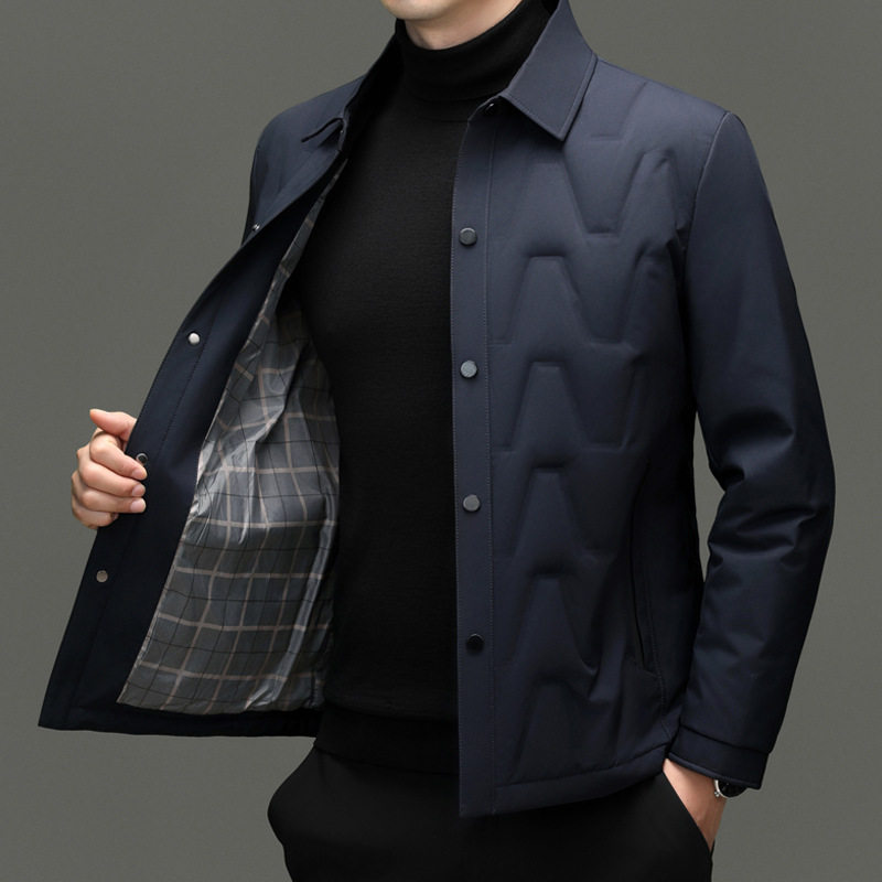 Shirt Style Men's down Jacket Middle-Aged Business Casual Lapel Snap Button Warm Jacket White Duck down Jacket Winter Wear