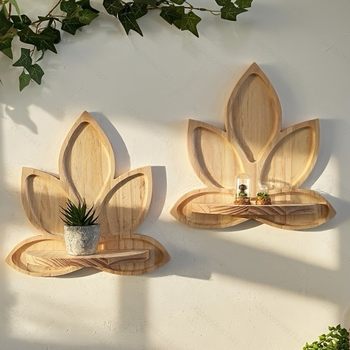 Solid Wood Wall-Mounted Wall Decoration Succulent Storage Rack Lotus Shape Storage Rack Living Room Aromatherapy Ornaments Storage Rack
