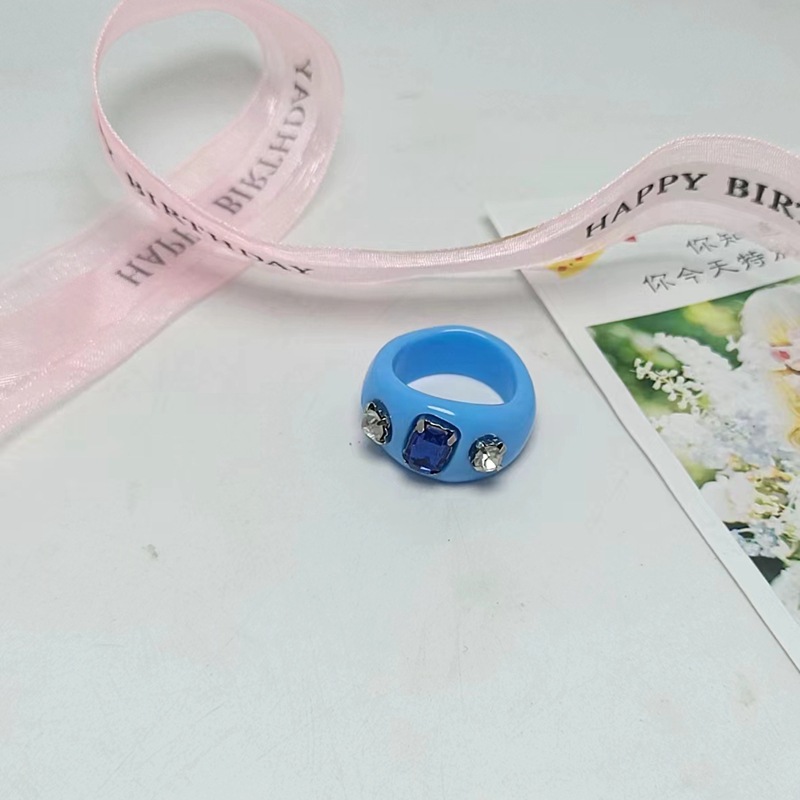 现货树脂醋酸戒指女混合彩色圆形方形指环套装外贸内销指圈批发