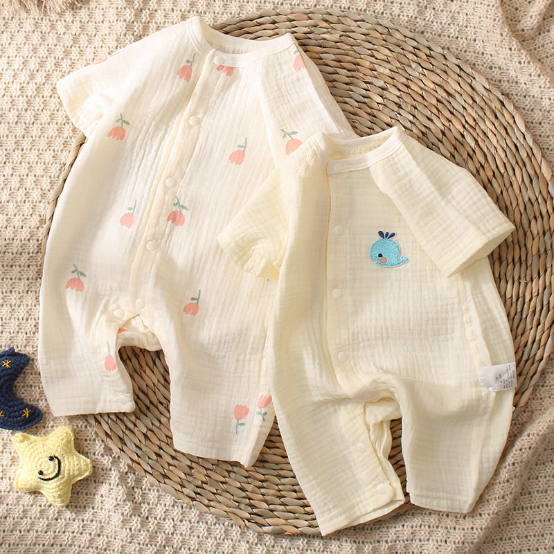 Ins Baby Summer Jumpsuit Short-sleeved Shorts Gauze Climbing Clothing Newborn Pure Cotton Breathable Cardigan Monk